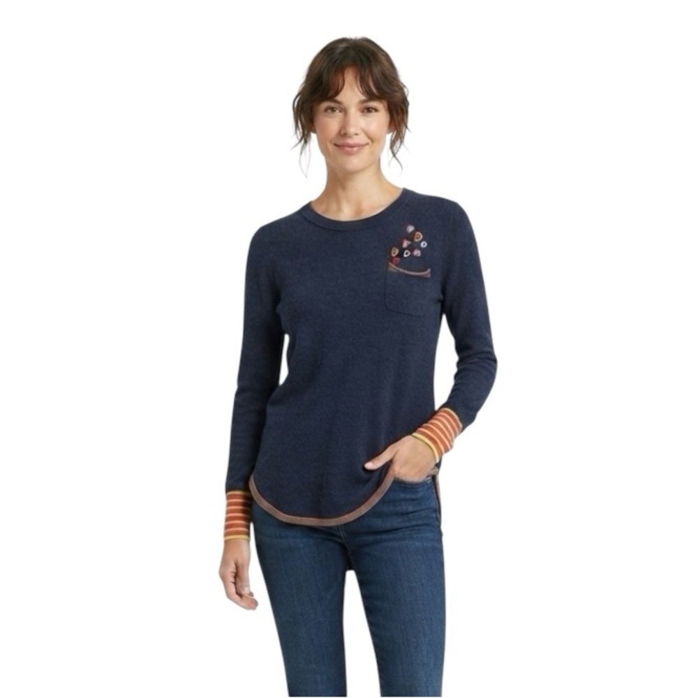 Zaket & Plover Embroidered Hearts Cashmere Blend Sweater Sz M Blue Cottagecore